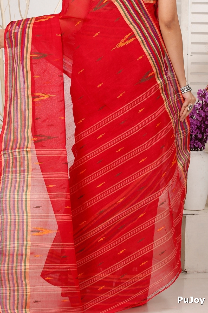 Red Pure Cotton mena Tant Saree (1523)
