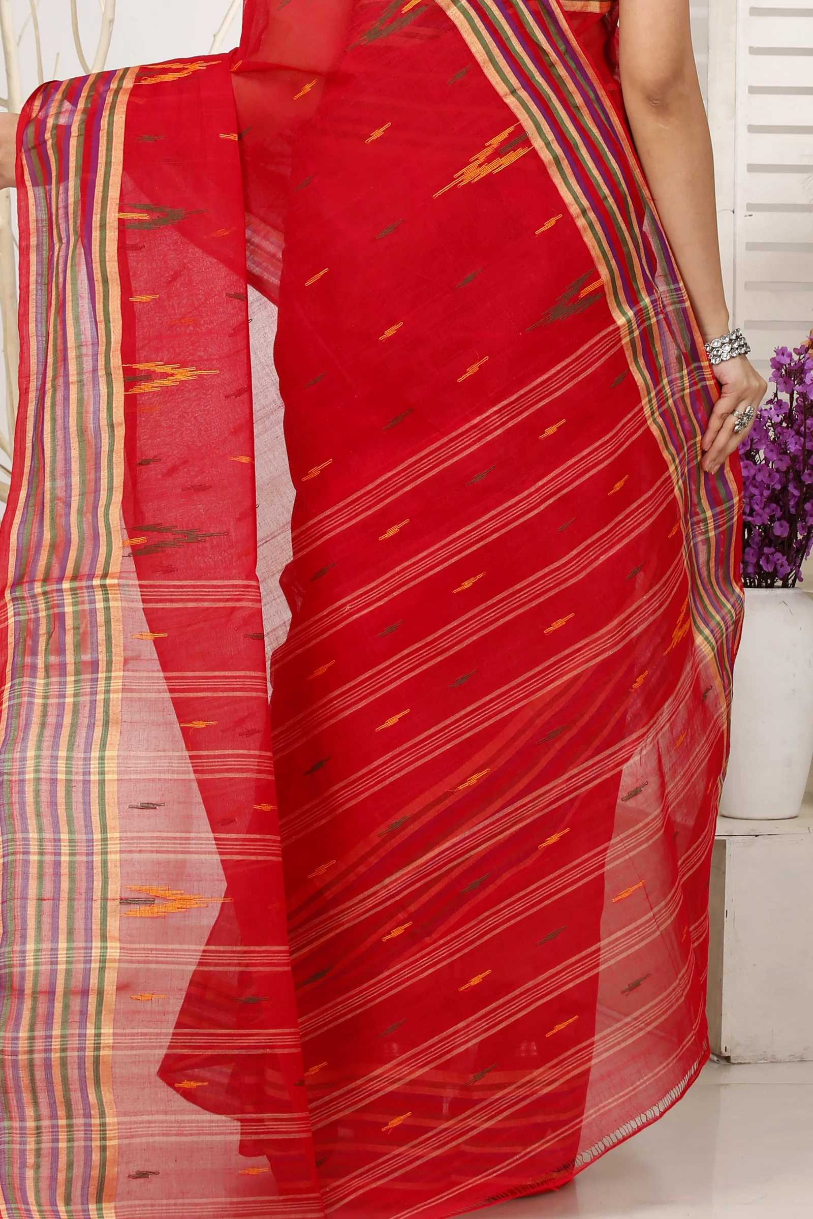 Red Pure Cotton mena Tant Saree (1523)