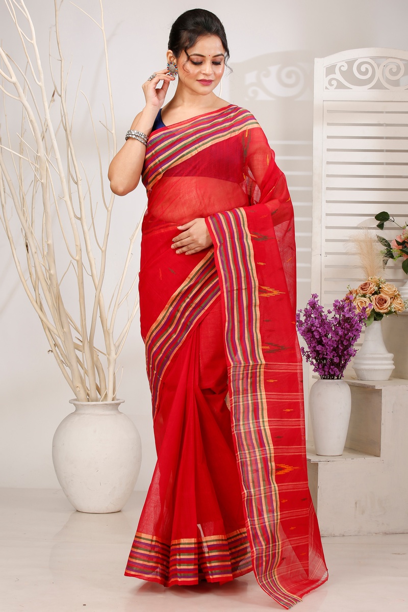 Red Pure Cotton mena Tant Saree (1523)