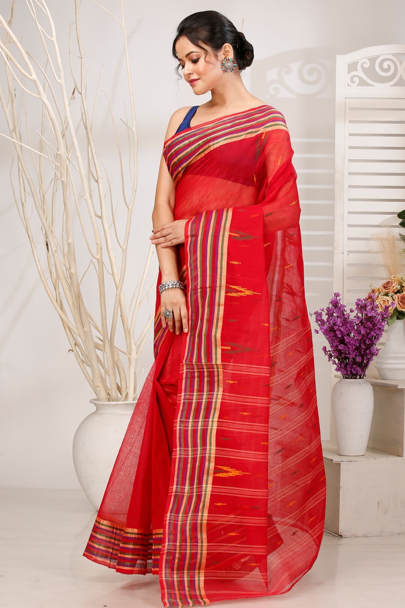 Red Pure Cotton mena Tant Saree (1523)