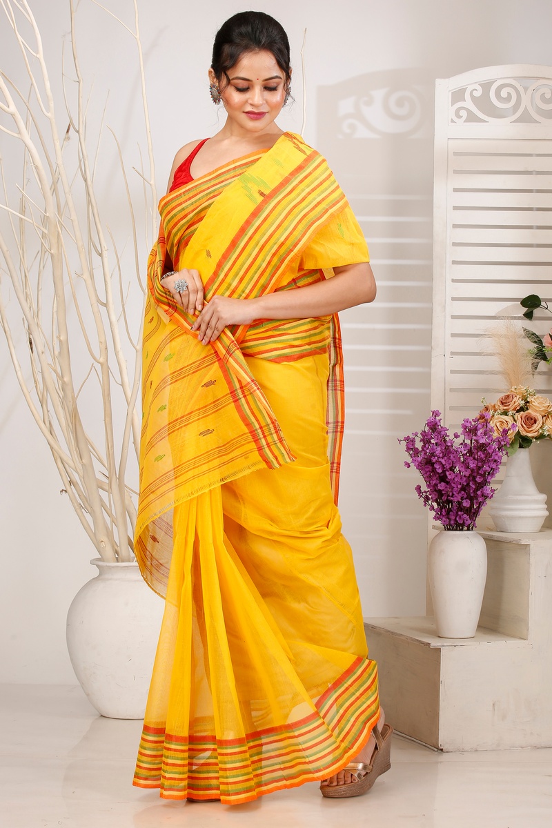 Yellow Pure Cotton mena Tant Saree (1524)