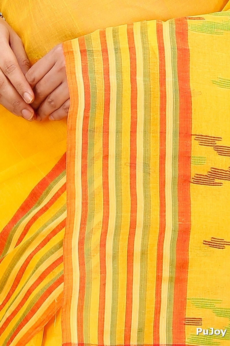Yellow Pure Cotton mena Tant Saree (1524)