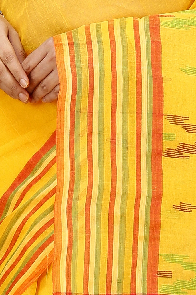 Yellow Pure Cotton mena Tant Saree (1524)