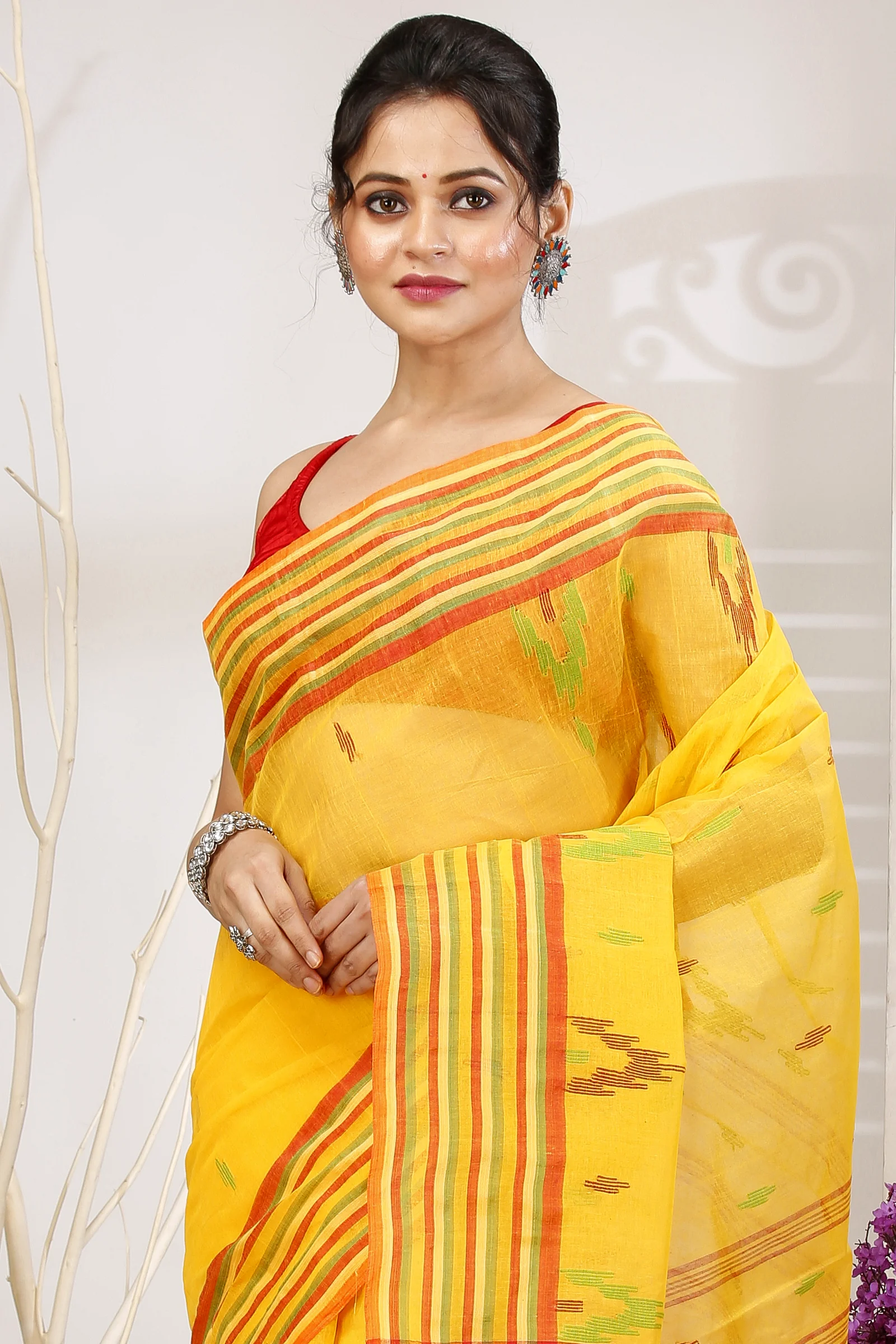 Yellow Pure Cotton mena Tant Saree (1524)