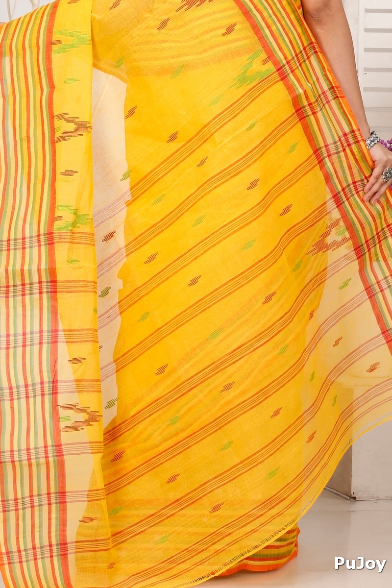 Yellow Pure Cotton mena Tant Saree (1524)