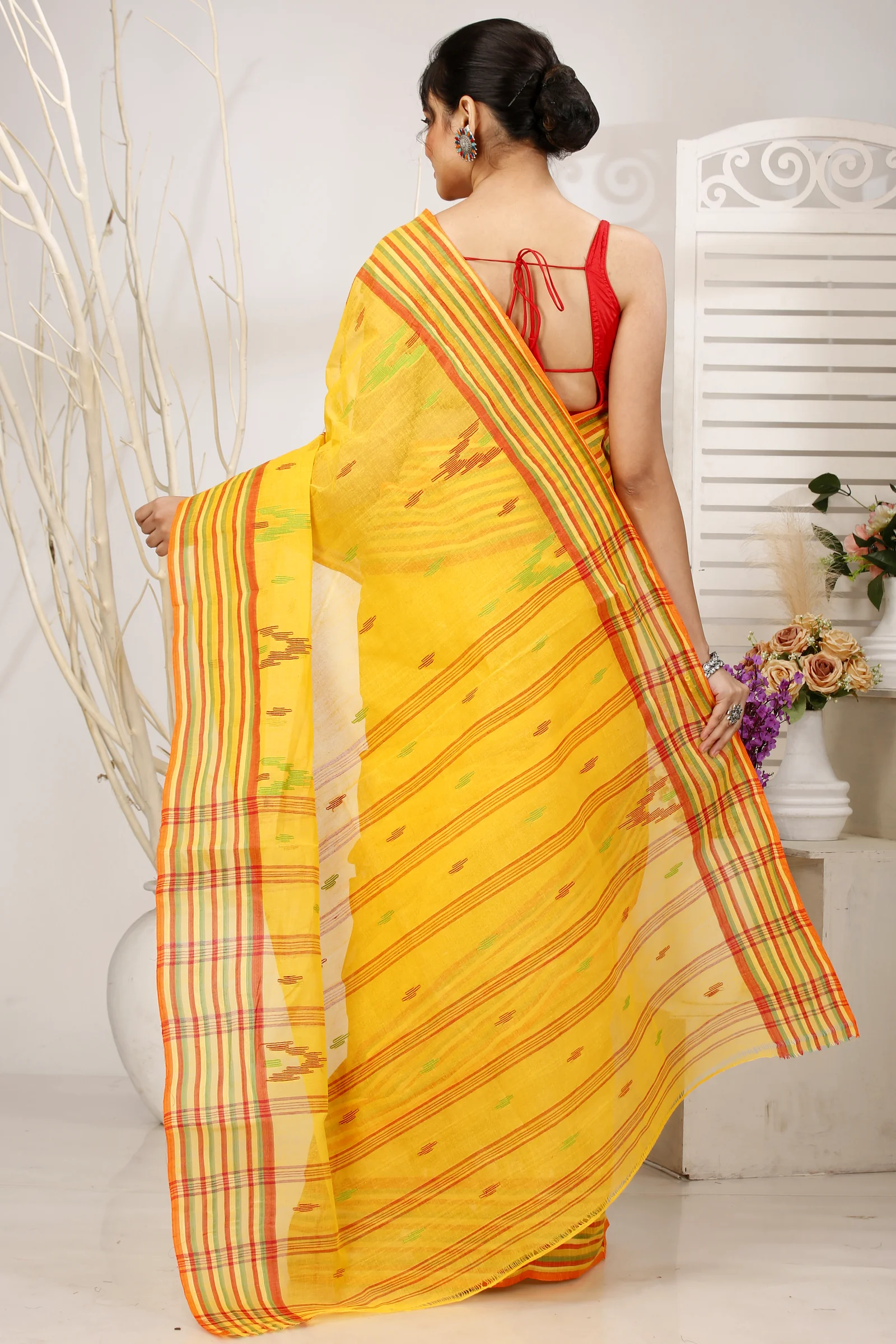 Yellow Pure Cotton mena Tant Saree (1524)