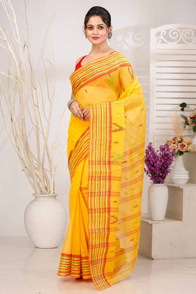 Yellow Pure Cotton mena Tant Saree (1524)