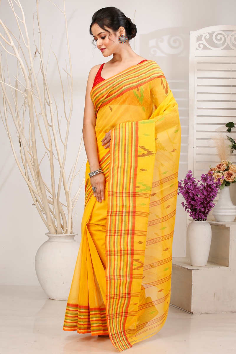 Yellow Pure Cotton mena Tant Saree (1524)