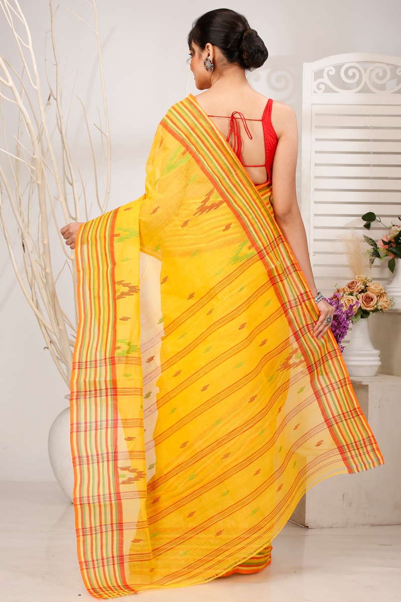 Yellow Pure Cotton mena Tant Saree (1524)