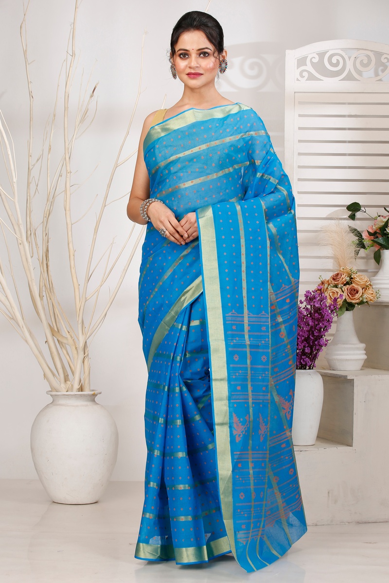 Sky Blue Pure Cotton Mera Tant Saree (1525)