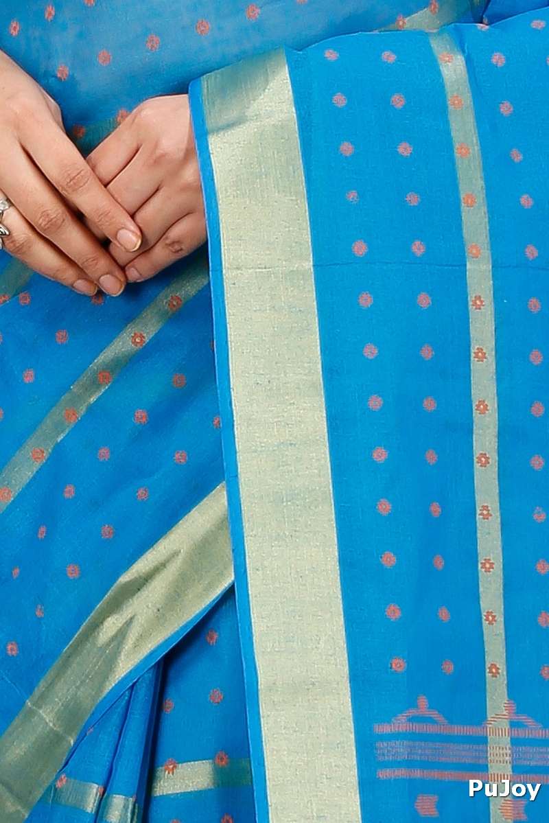 Sky Blue Pure Cotton Mera Tant Saree (1525)