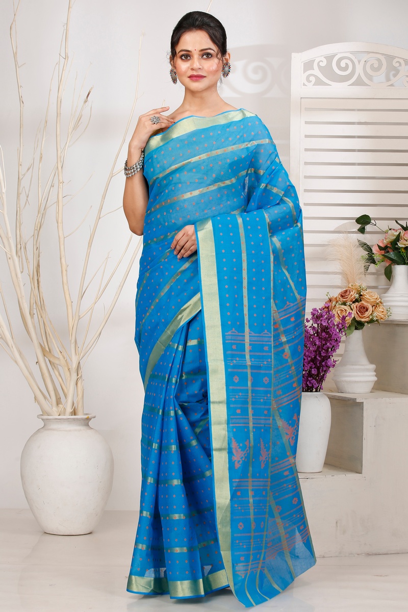 Sky Blue Pure Cotton Mera Tant Saree (1525)