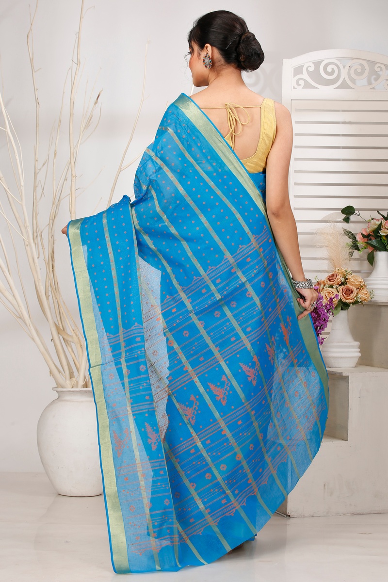 Sky Blue Pure Cotton Mera Tant Saree (1525)