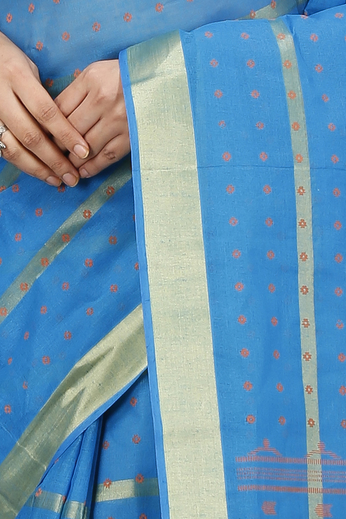 Sky Blue Pure Cotton Mera Tant Saree (1525)