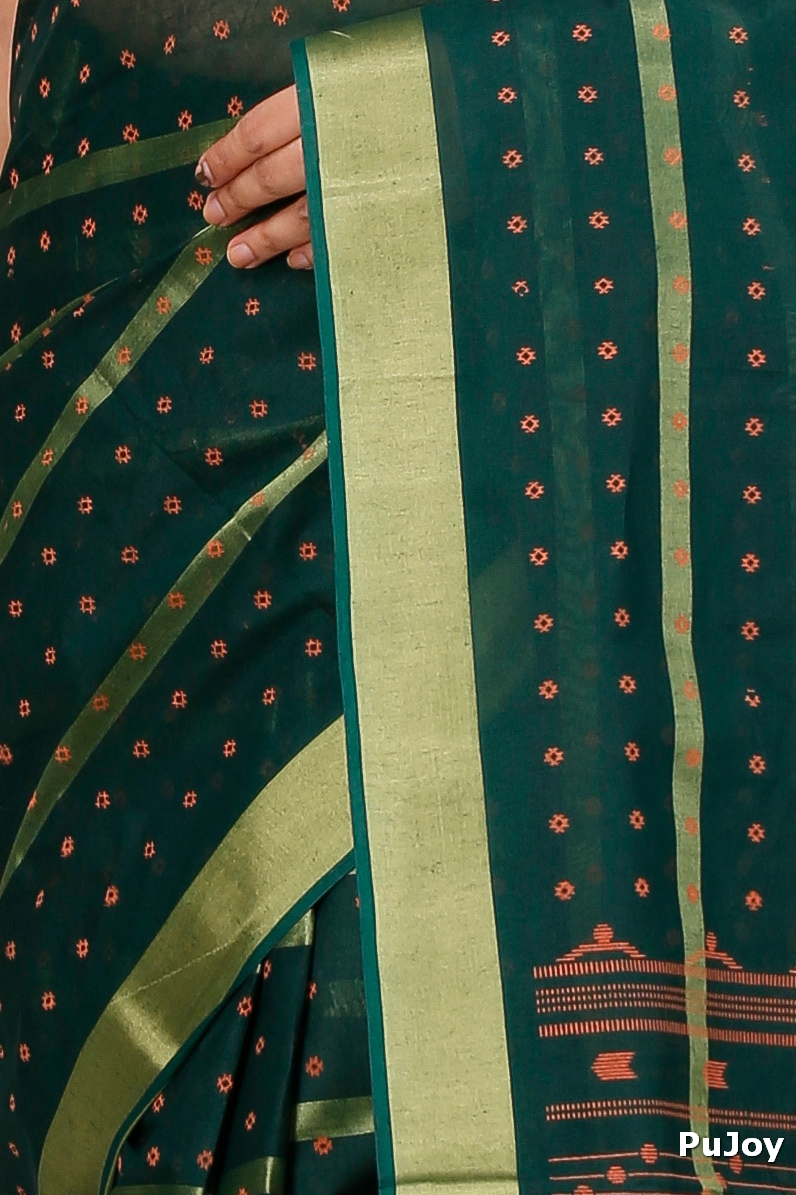 Dark Green Pure Cotton Mera Tant Saree (1526)