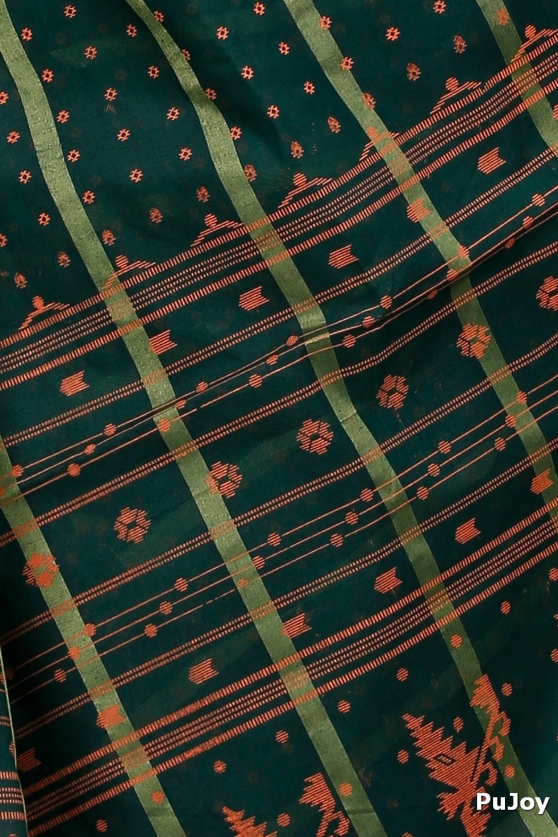 Dark Green Pure Cotton Mera Tant Saree (1526)