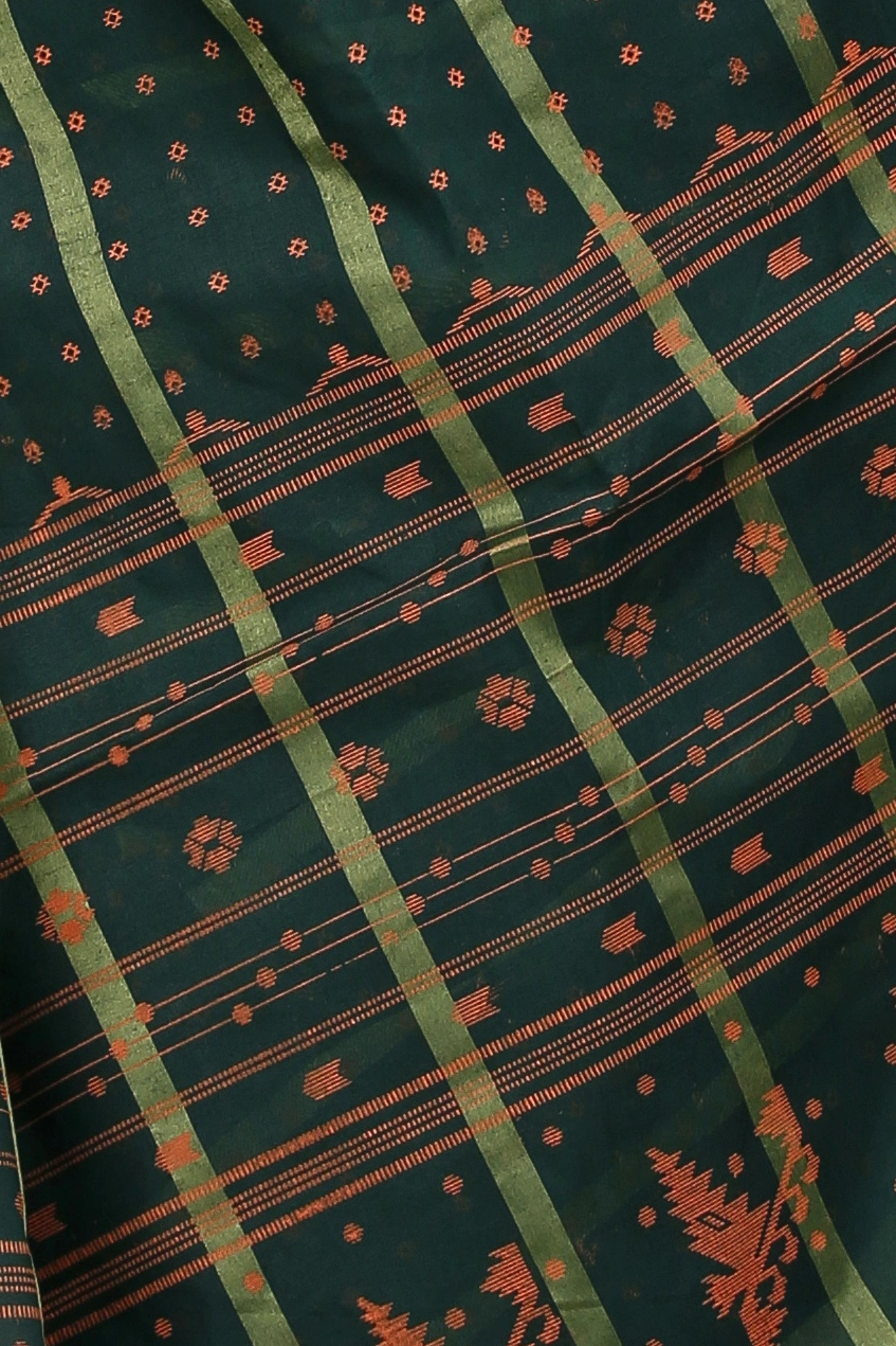 Dark Green Pure Cotton Mera Tant Saree (1526)