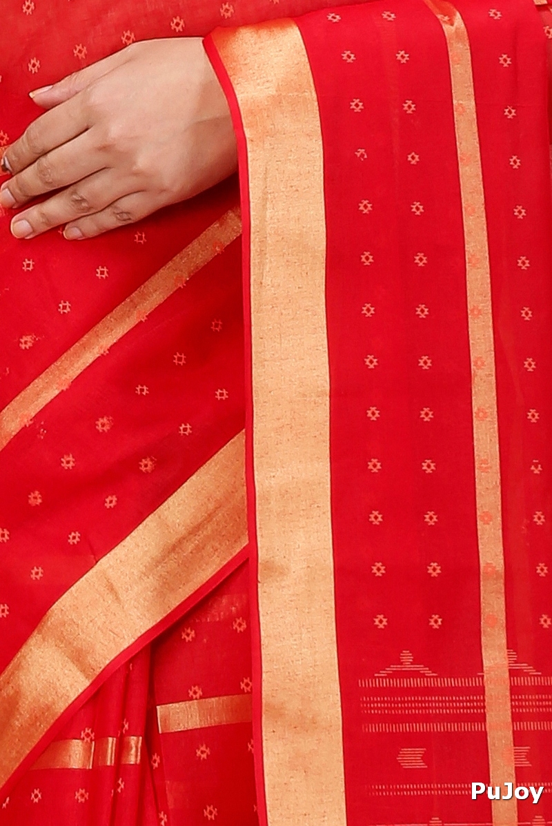 Red Pure Cotton Mera Tant Saree (1527)