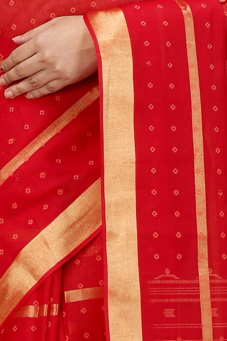 Red Pure Cotton Mera Tant Saree (1527)