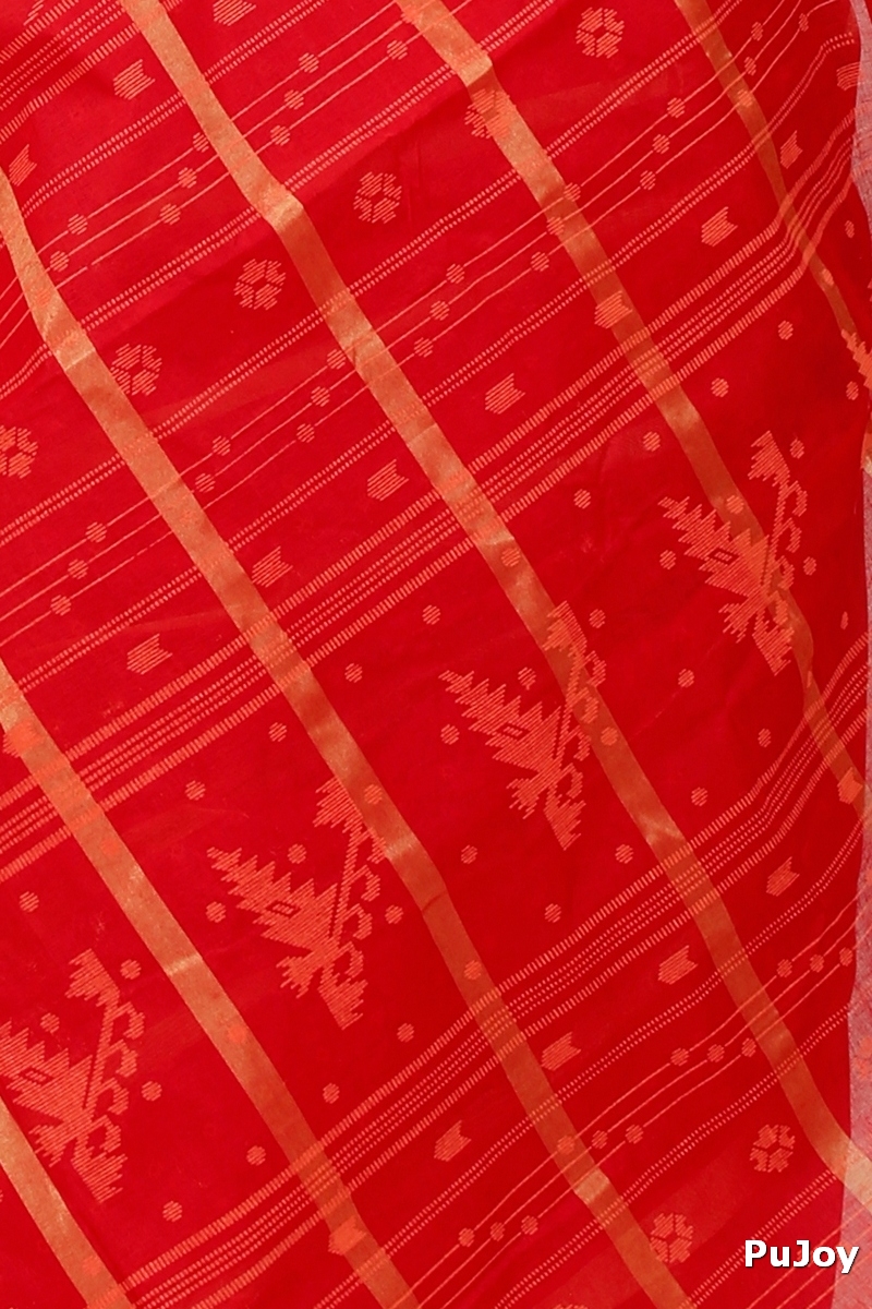 Red Pure Cotton Mera Tant Saree (1527)
