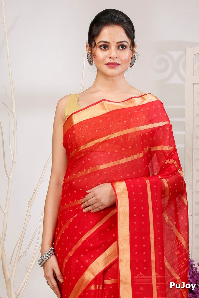 Red Pure Cotton Mera Tant Saree (1527)