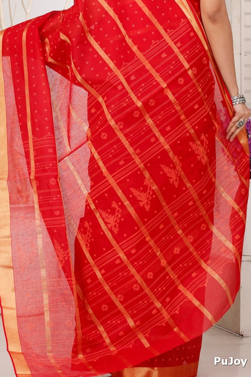Red Pure Cotton Mera Tant Saree (1527)