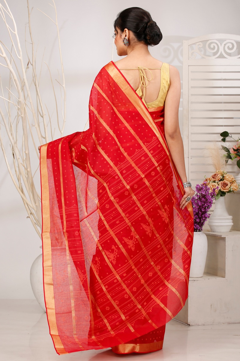 Red Pure Cotton Mera Tant Saree (1527)