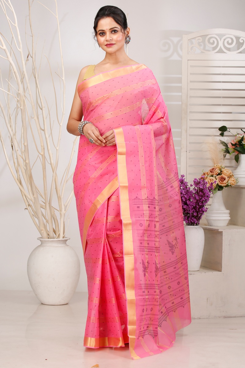 Pink Pure Cotton Mera Tant Saree (1528)