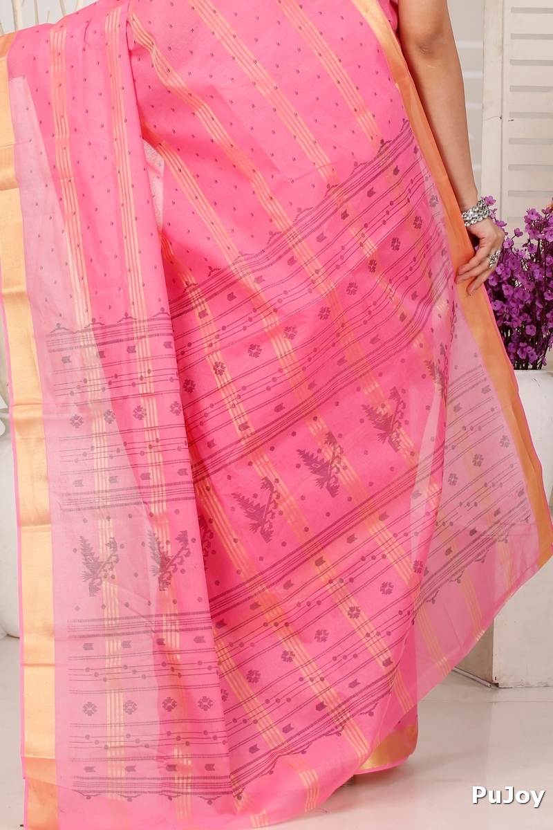 Pink Pure Cotton Mera Tant Saree (1528)