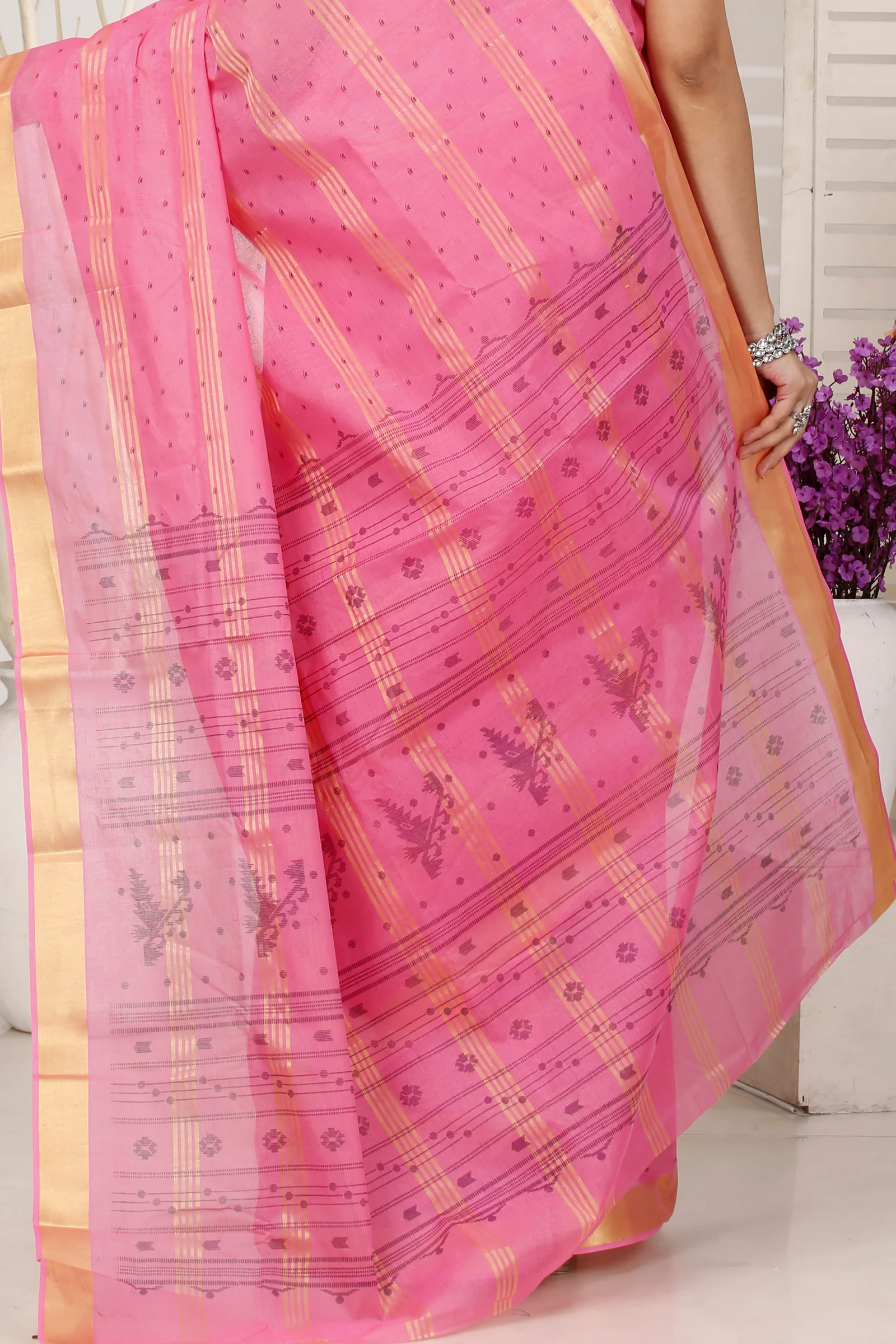 Pink Pure Cotton Mera Tant Saree (1528)