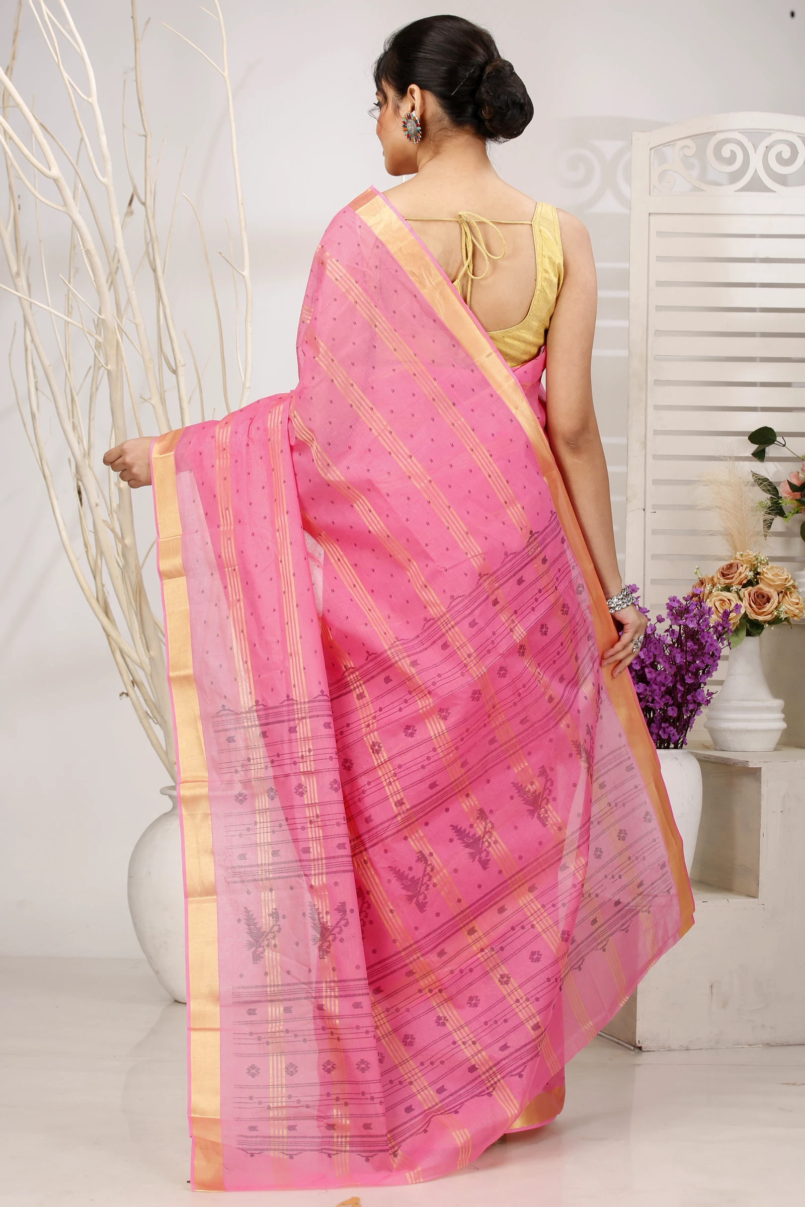 Pink Pure Cotton Mera Tant Saree (1528)