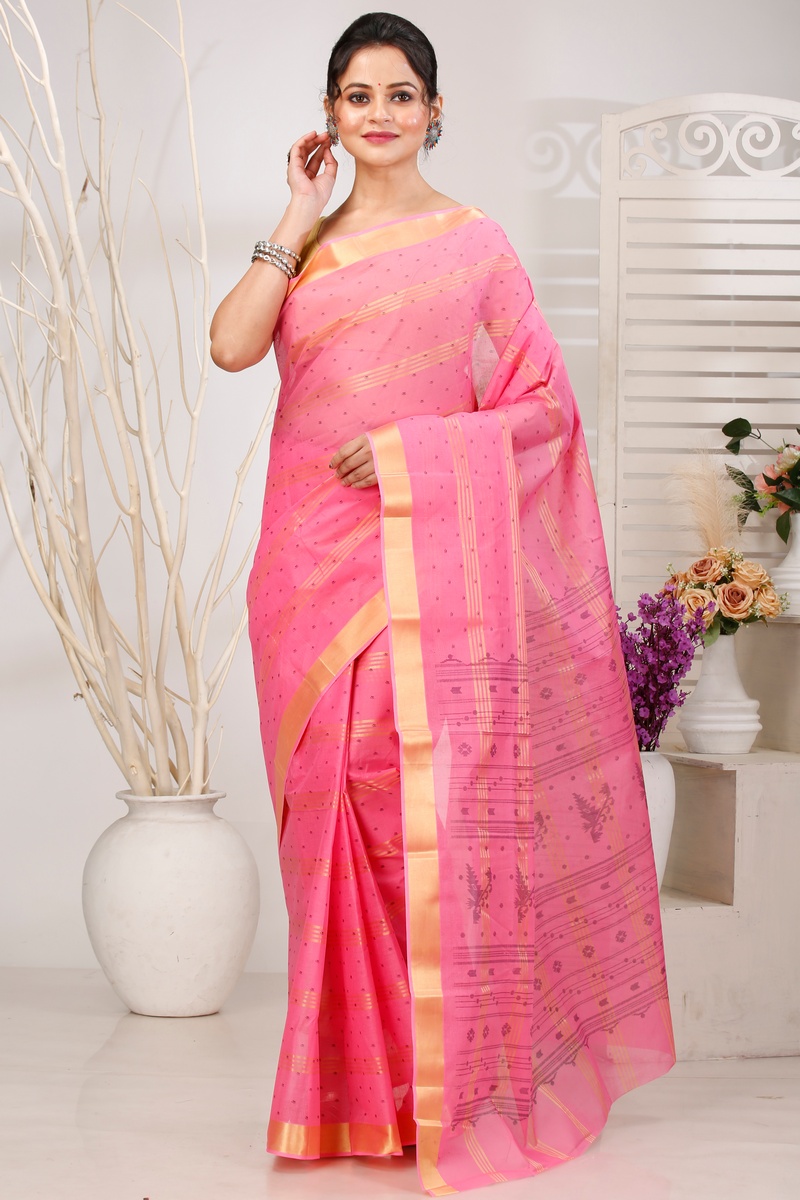 Pink Pure Cotton Mera Tant Saree (1528)