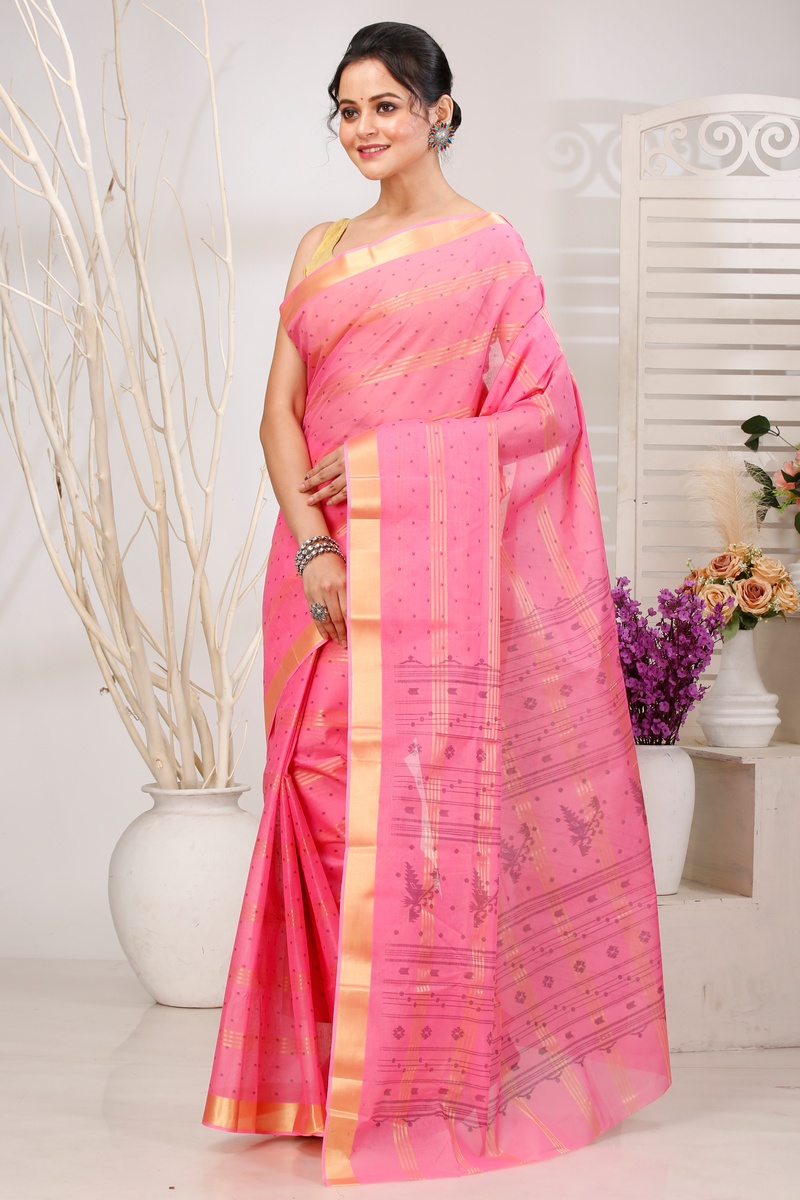 Pink Pure Cotton Mera Tant Saree (1528)