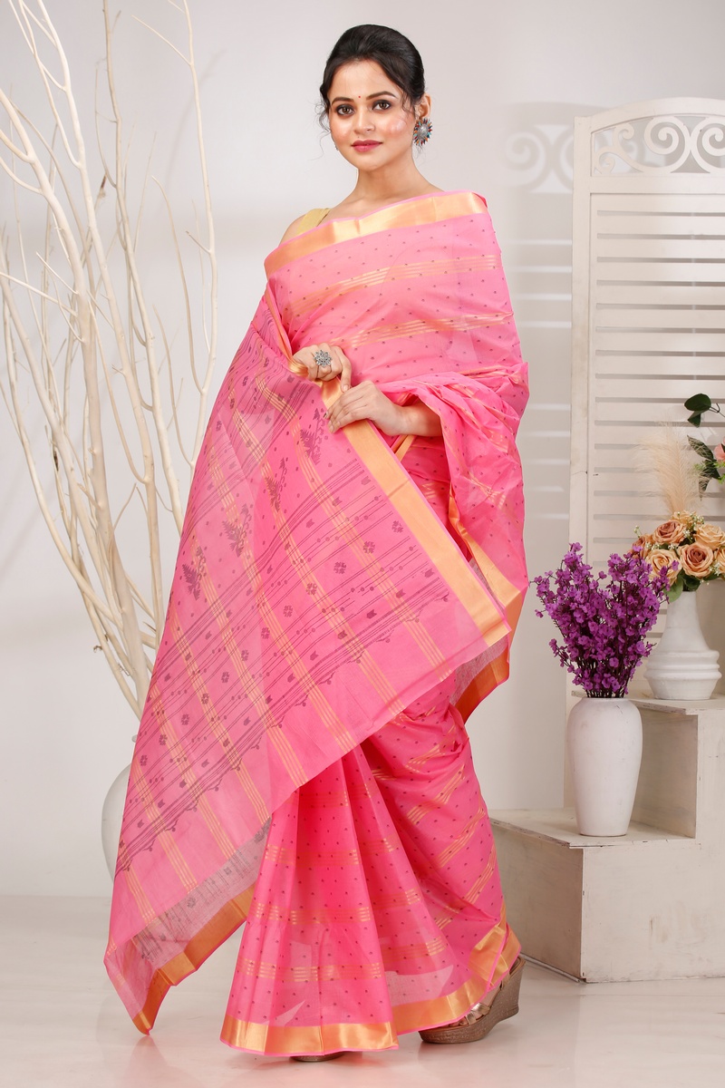 Pink Pure Cotton Mera Tant Saree (1528)