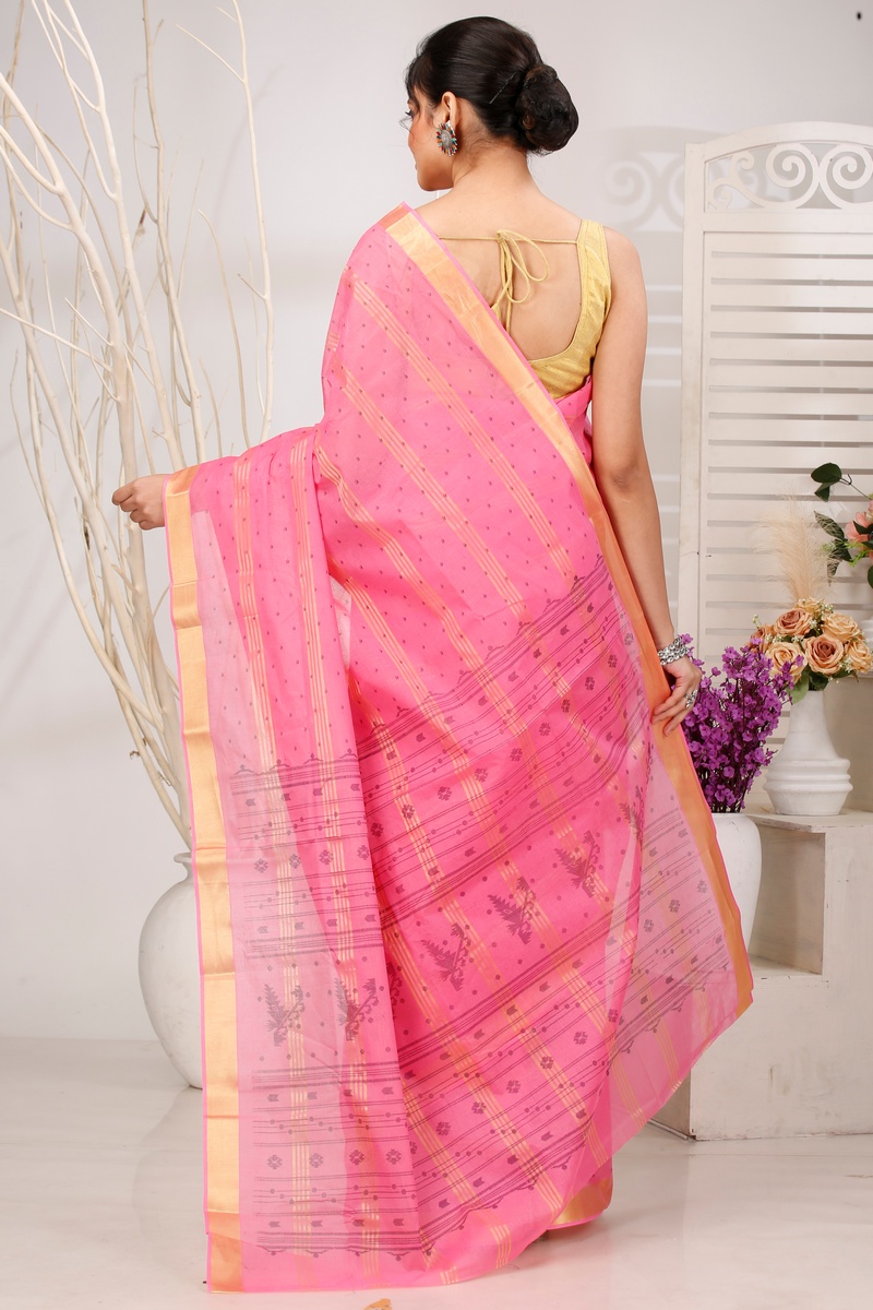 Pink Pure Cotton Mera Tant Saree (1528)
