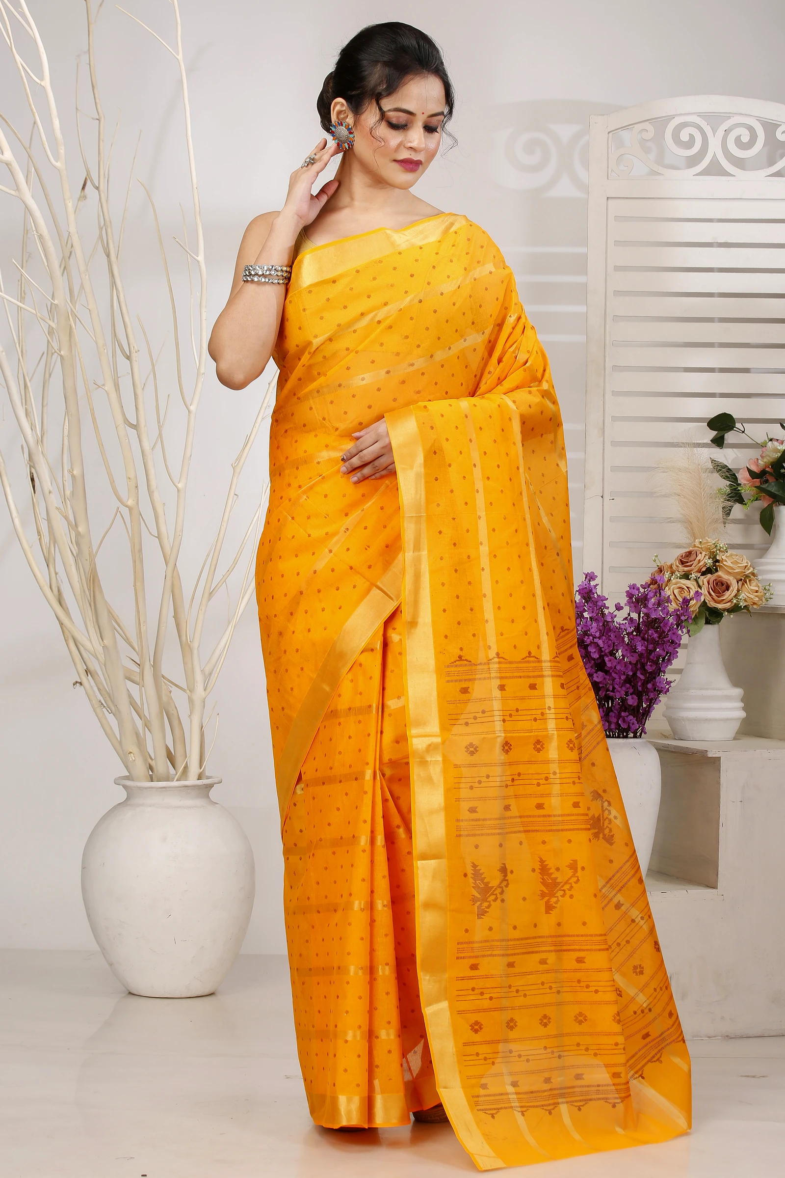 Yellow Pure Cotton Mera Tant Saree (1531)