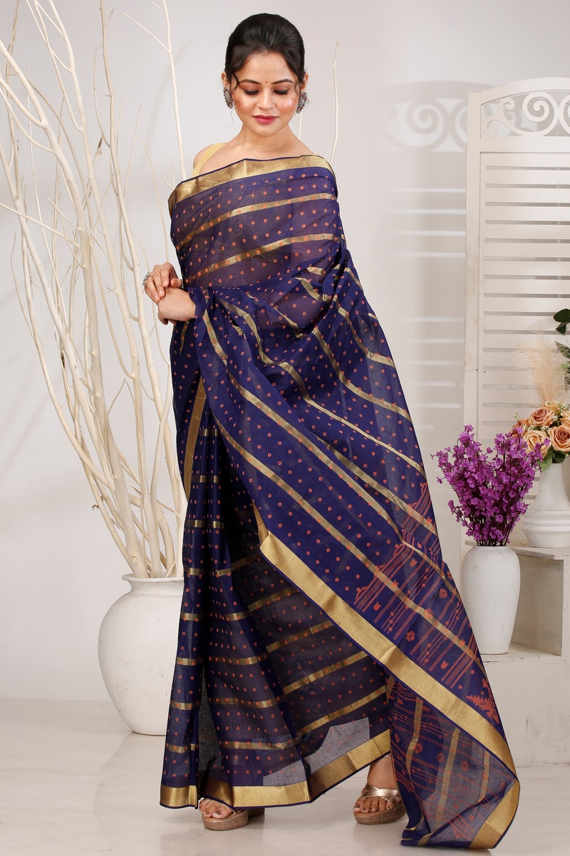 Naby Blue Pure Cotton Mera Tant Saree (1532)