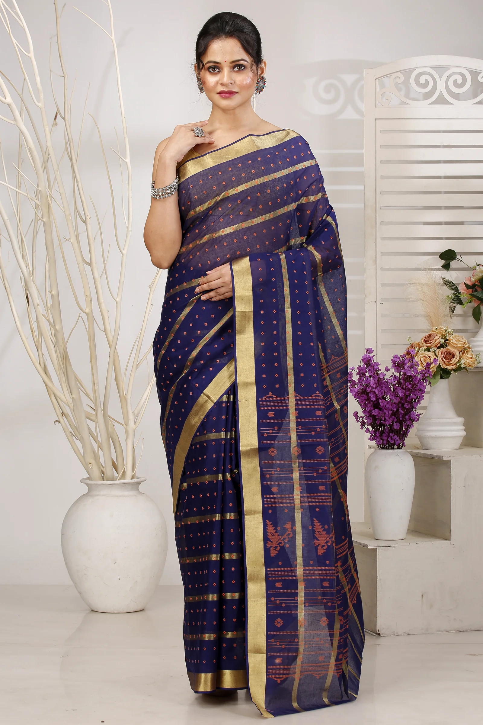 Naby Blue Pure Cotton Mera Tant Saree (1532)