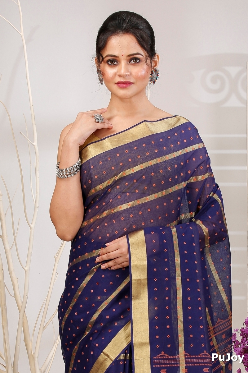 Naby Blue Pure Cotton Mera Tant Saree (1532)