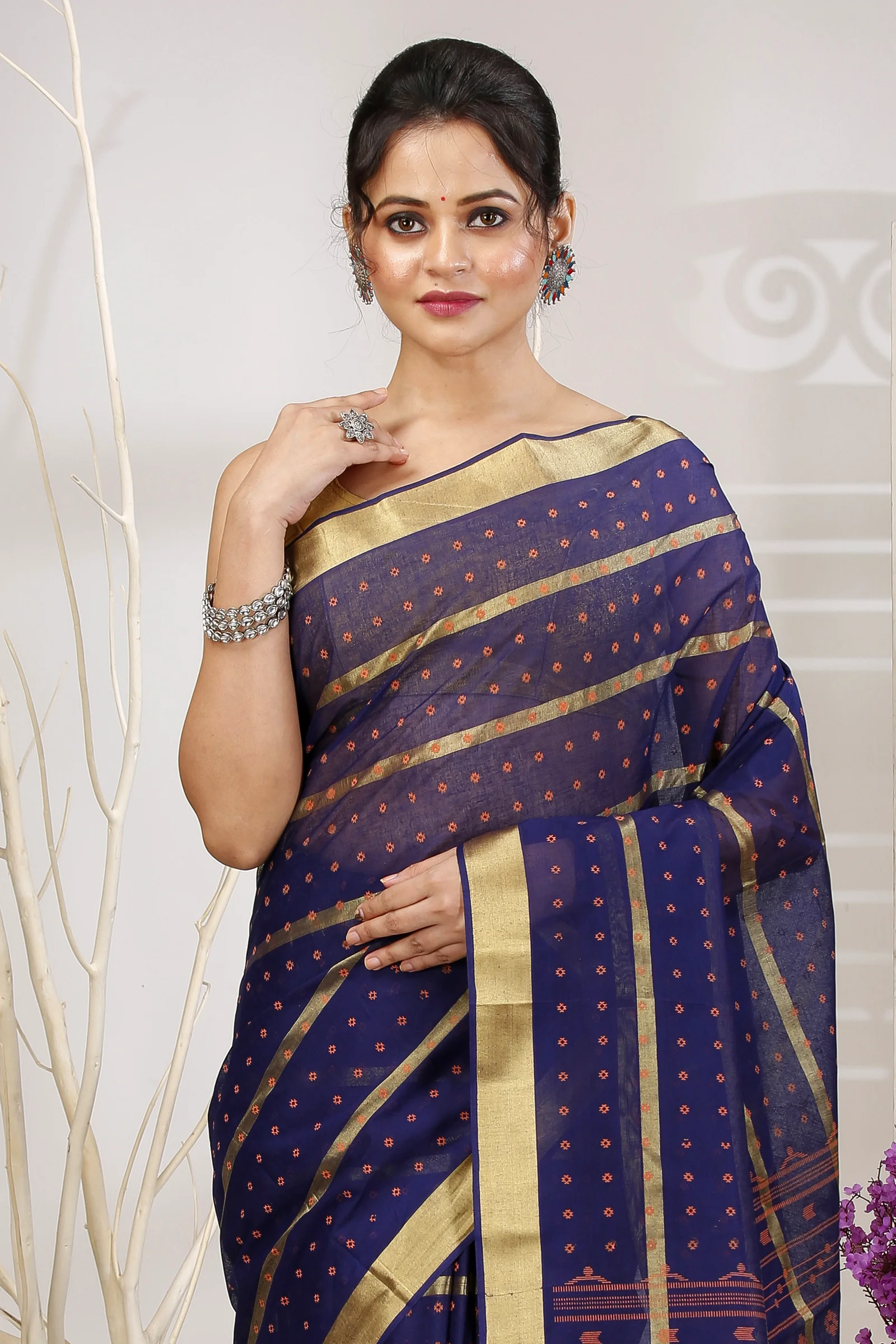 Naby Blue Pure Cotton Mera Tant Saree (1532)