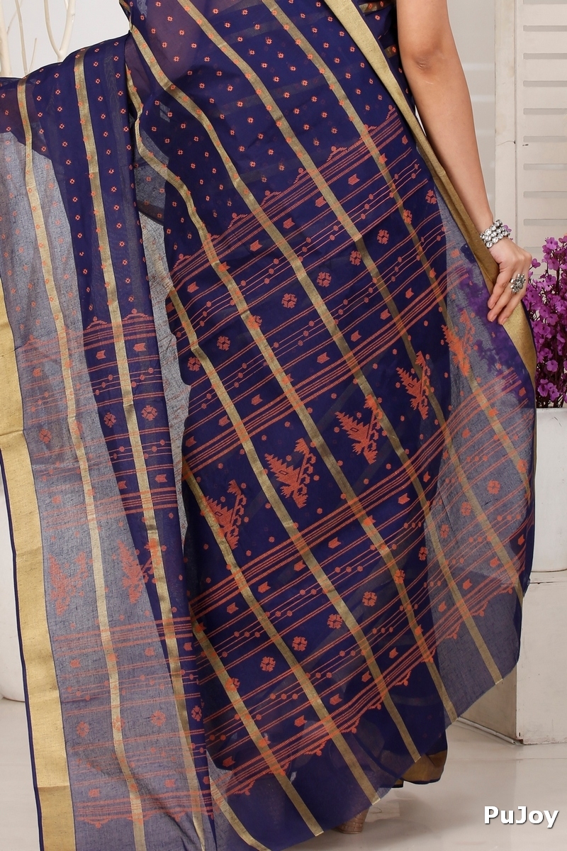 Naby Blue Pure Cotton Mera Tant Saree (1532)