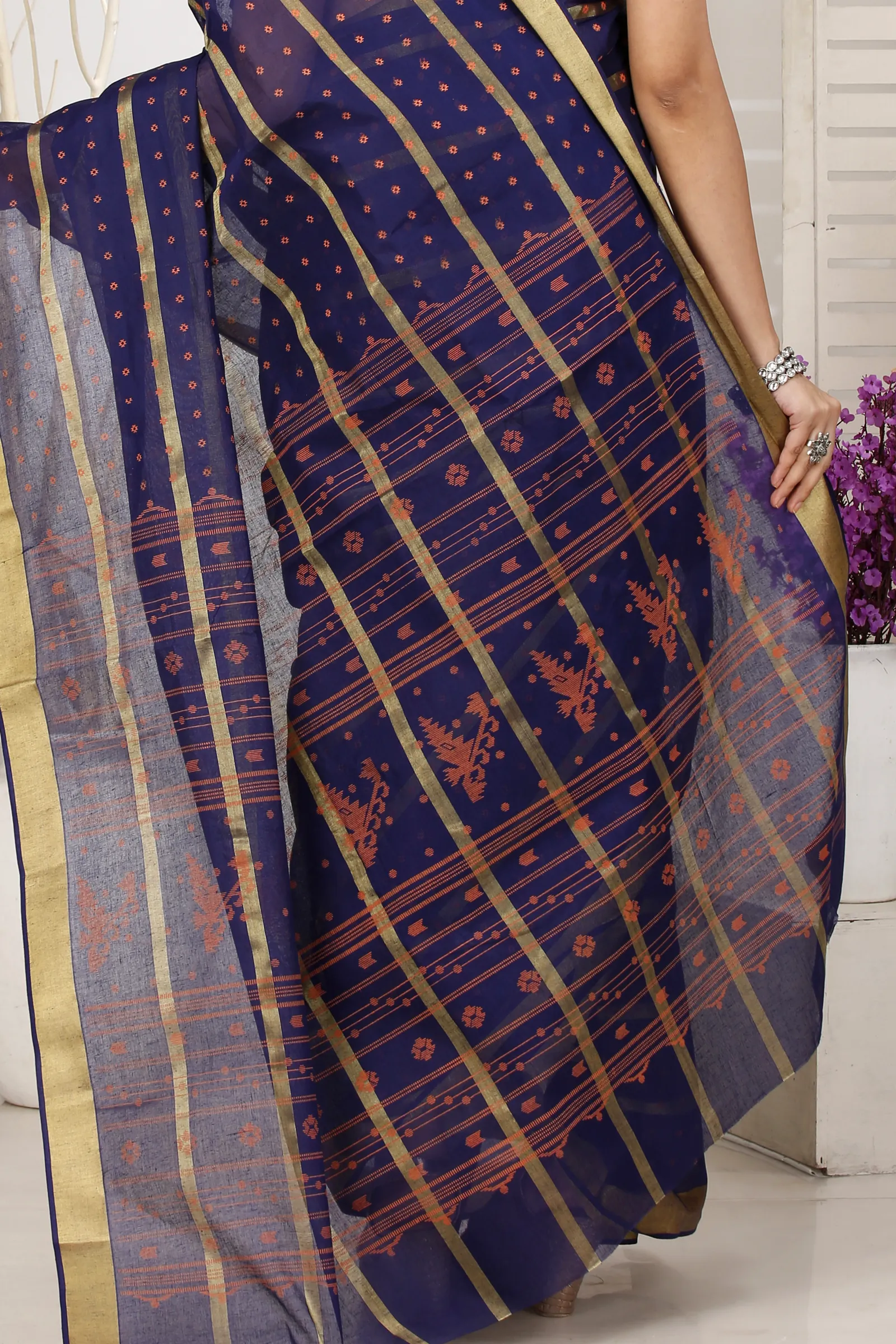 Naby Blue Pure Cotton Mera Tant Saree (1532)