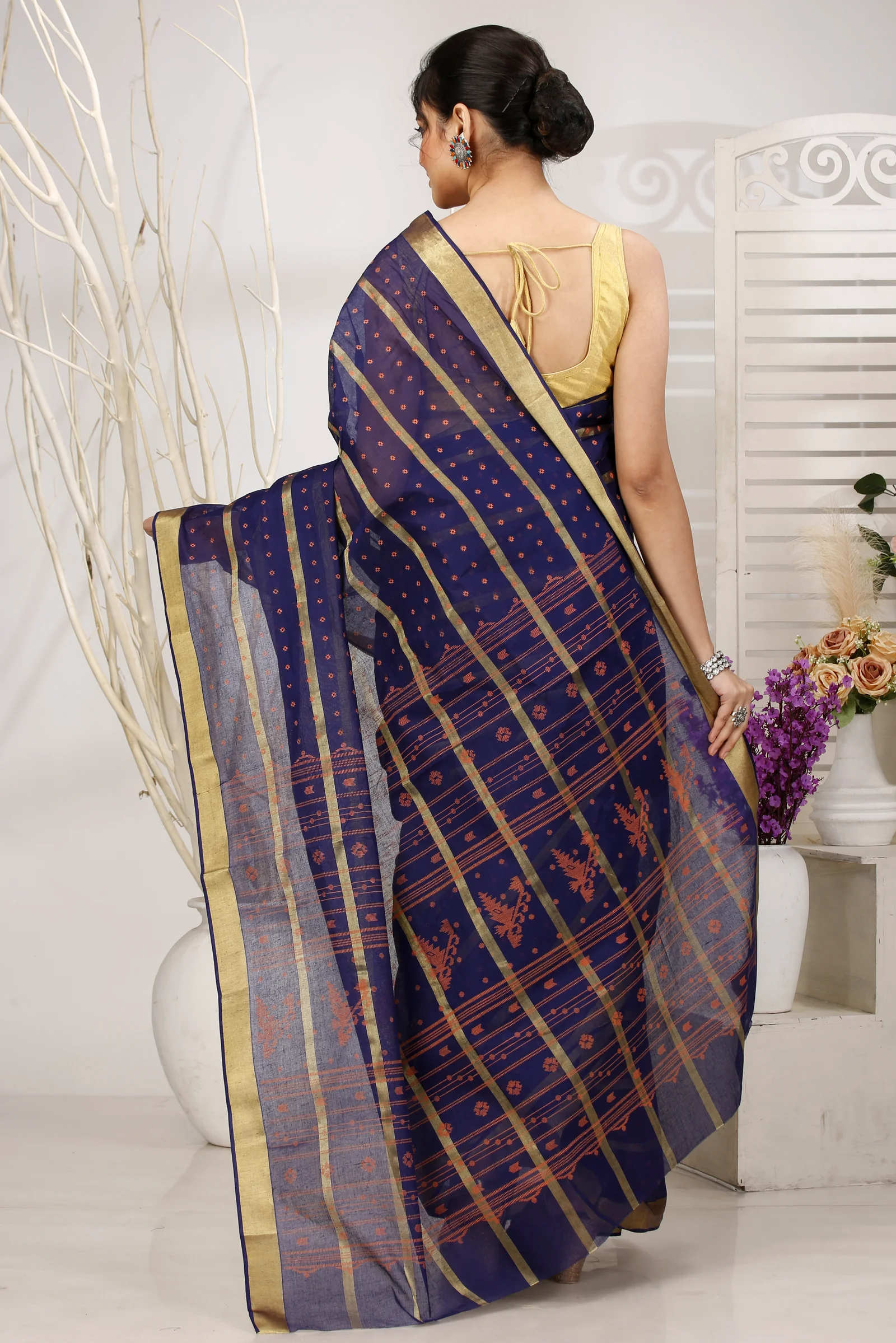 Naby Blue Pure Cotton Mera Tant Saree (1532)