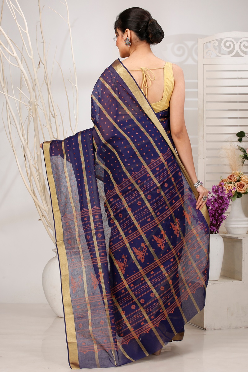 Naby Blue Pure Cotton Mera Tant Saree (1532)