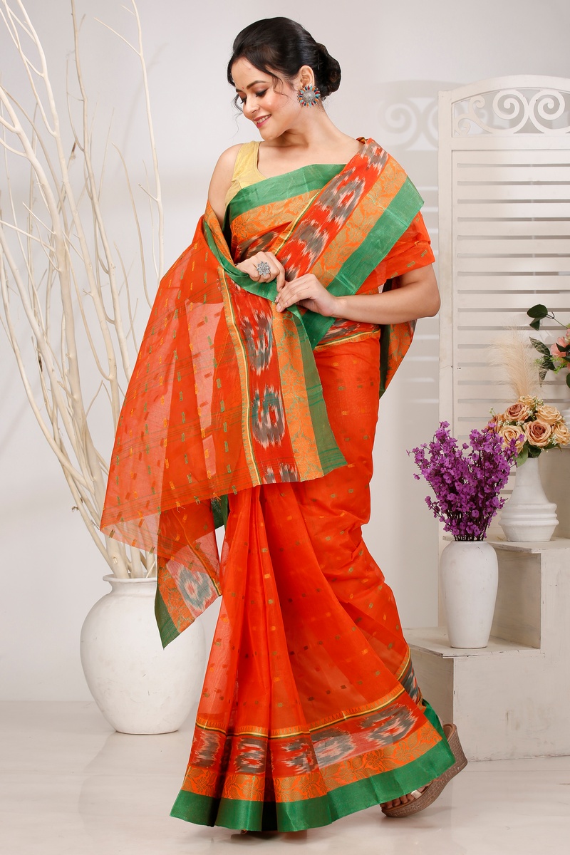 Orange Pure Cotton Moli Tant Saree (1533)
