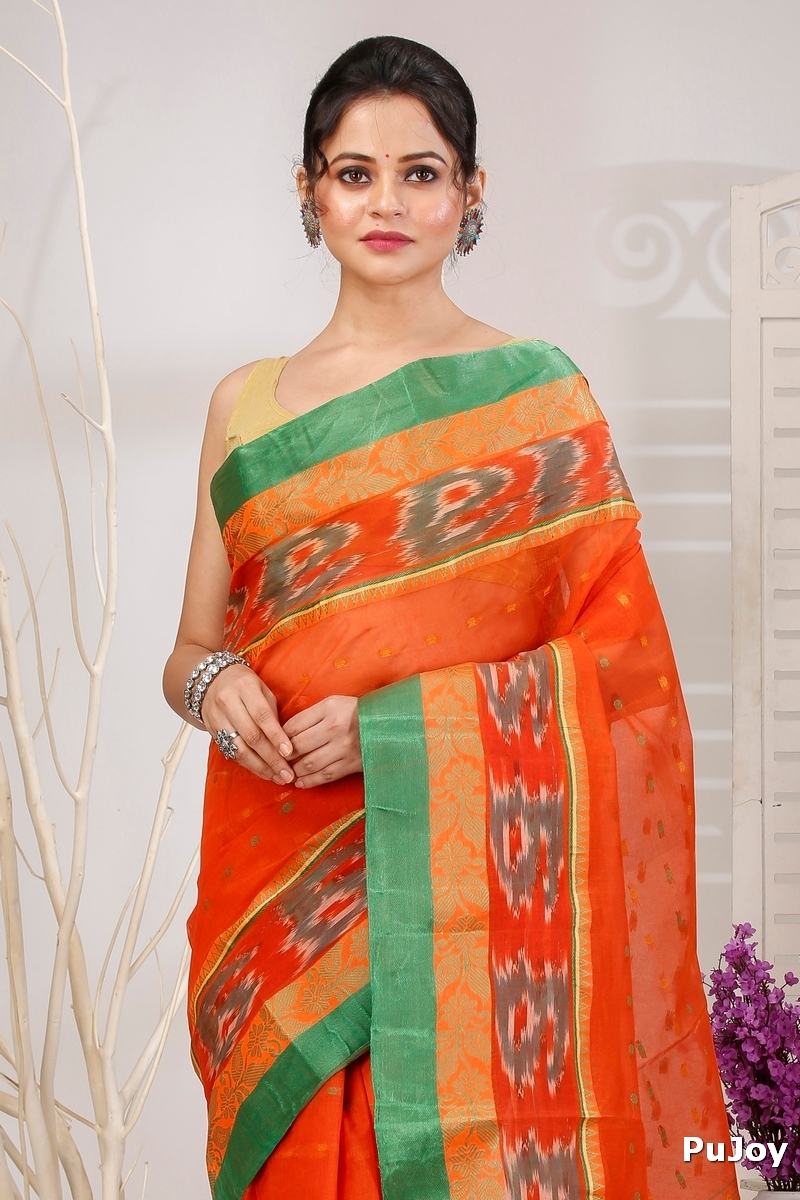 Orange Pure Cotton Moli Tant Saree (1533)