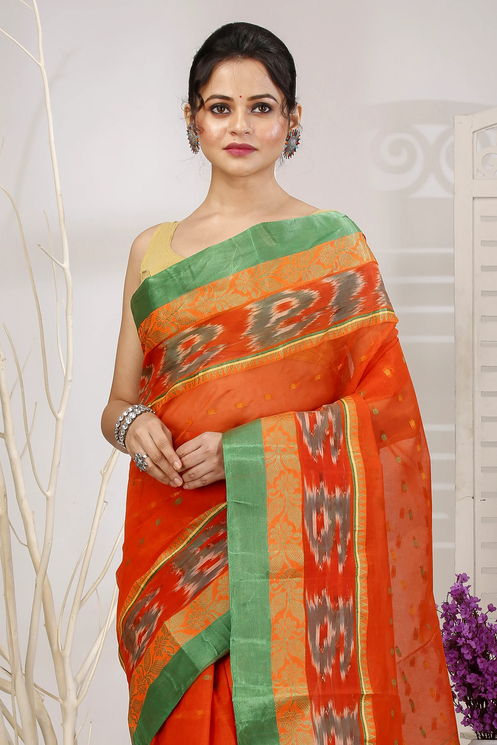 Orange Pure Cotton Moli Tant Saree (1533)