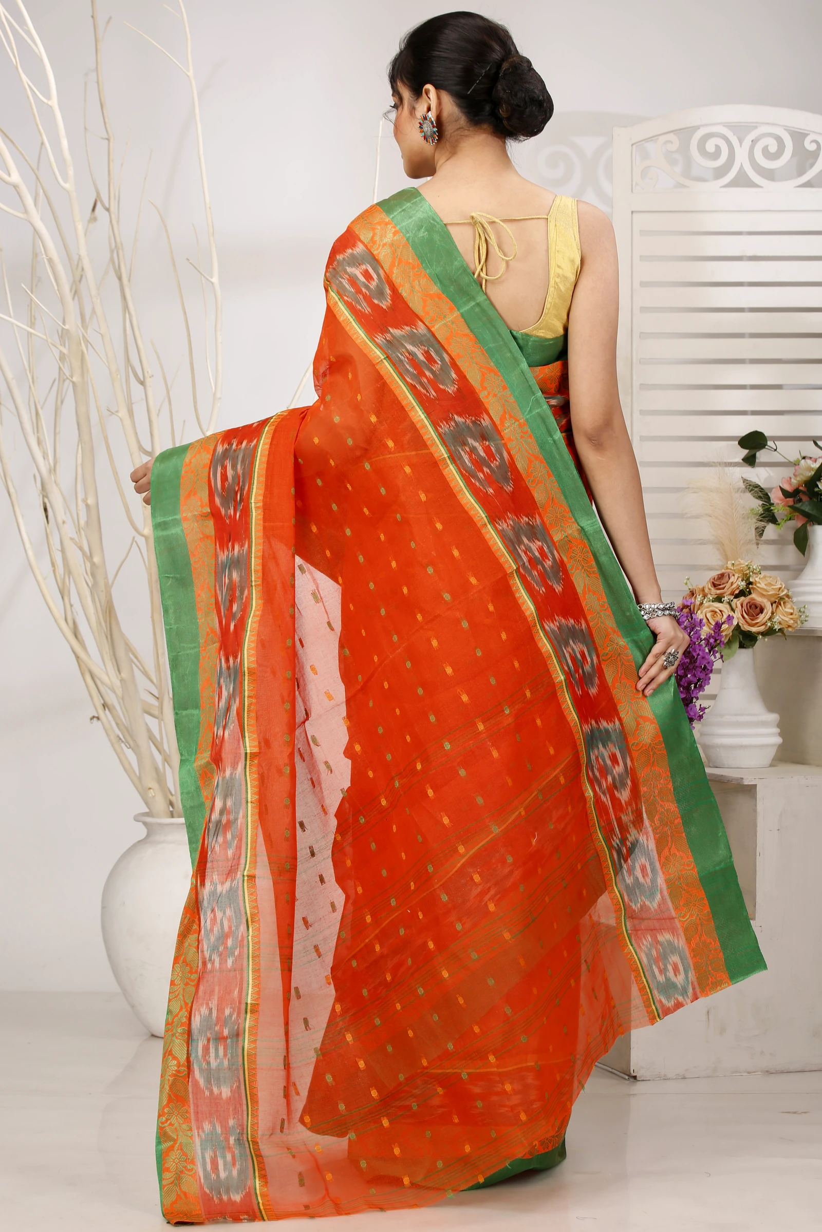 Orange Pure Cotton Moli Tant Saree (1533)