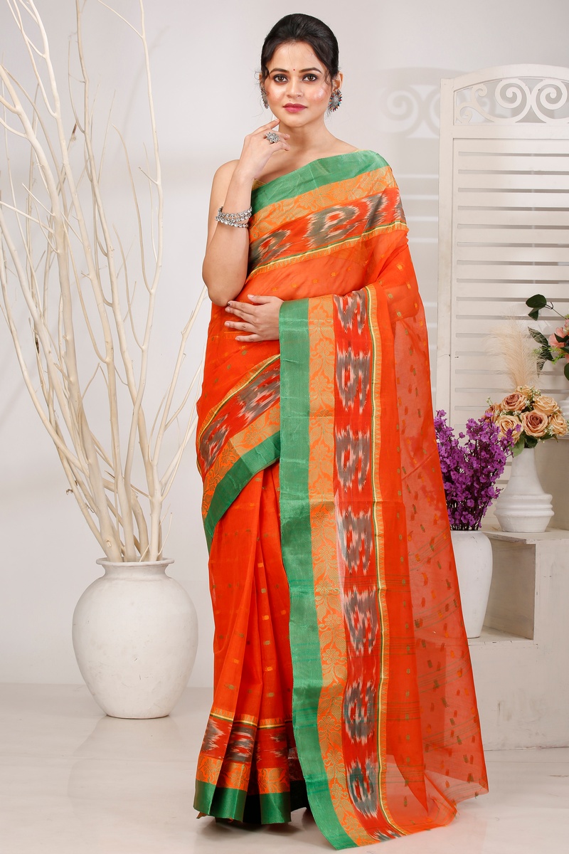 Orange Pure Cotton Moli Tant Saree (1533)