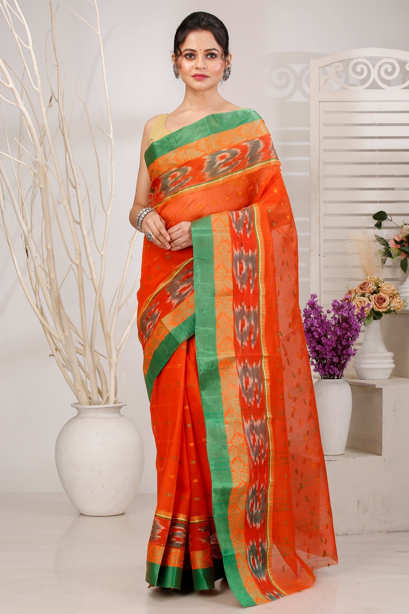 Orange Pure Cotton Moli Tant Saree (1533)